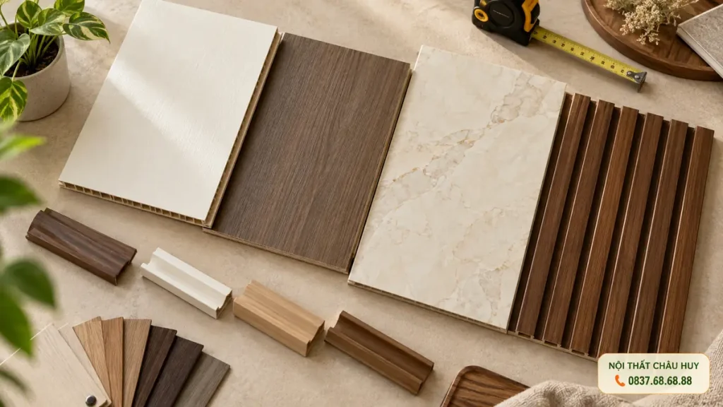 Bộ mẫu tấm Nano than tre PVC lam sóng để chọn màu