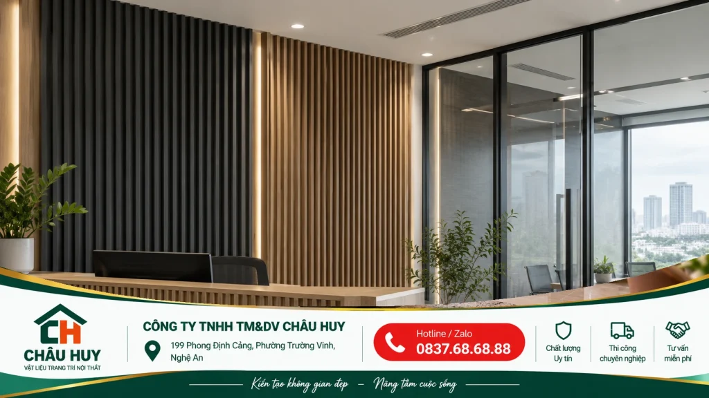 Văn phòng ốp tường lam sóng kết hợp Nano