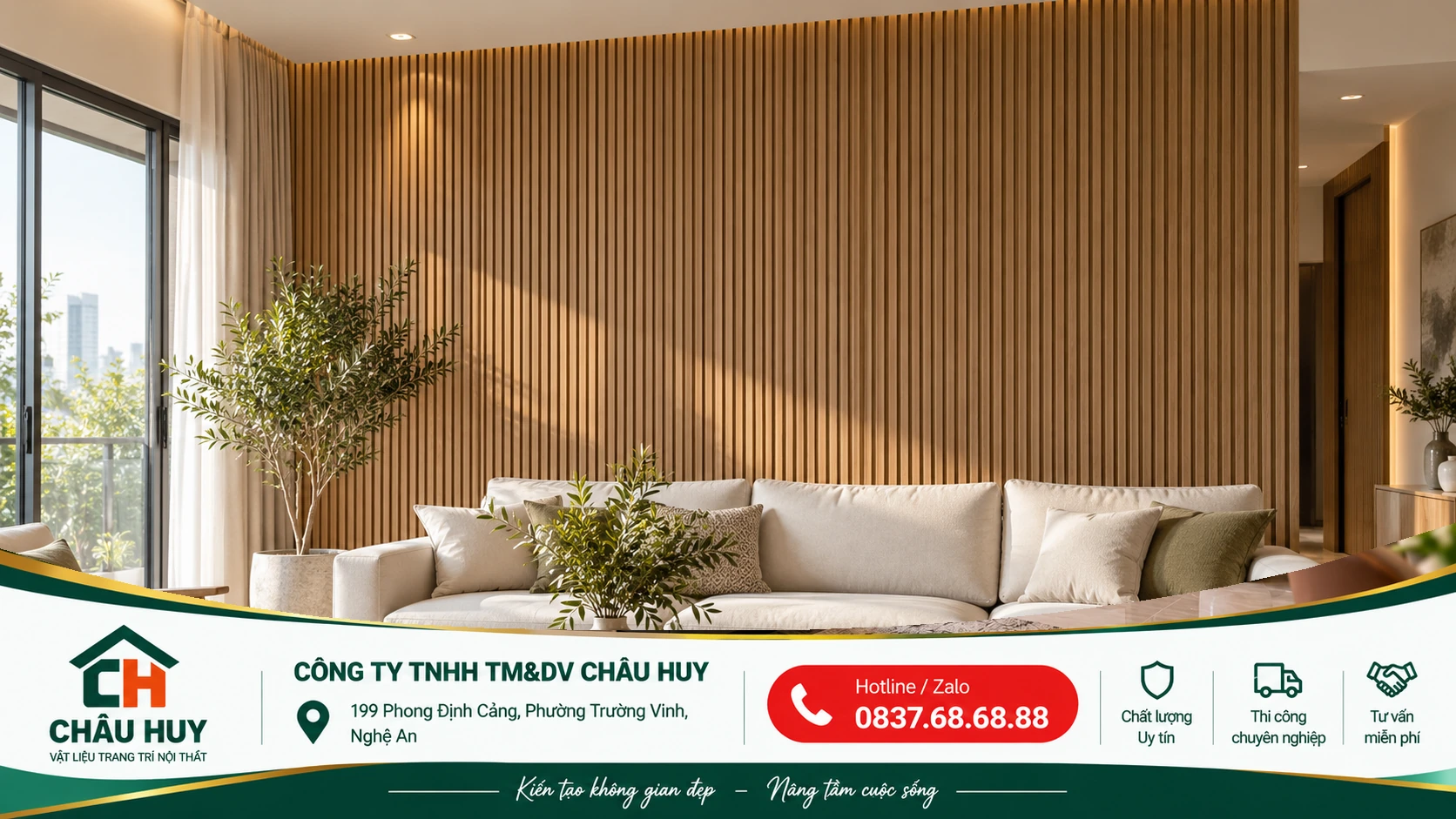 Tấm lam sóng ốp tường phòng khách tại Vinh