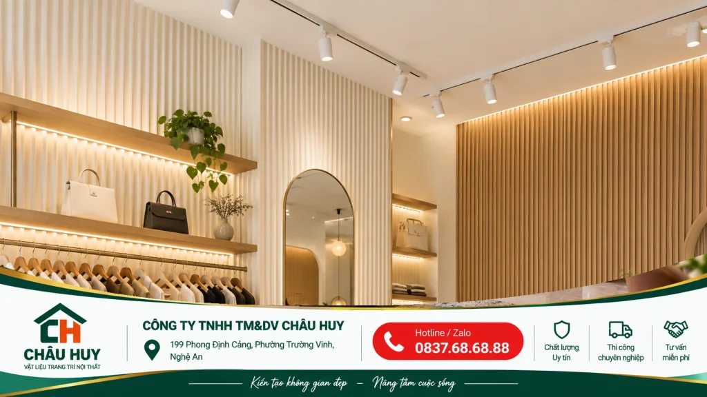 Cửa hàng thời trang ốp lam sóng vân gỗ