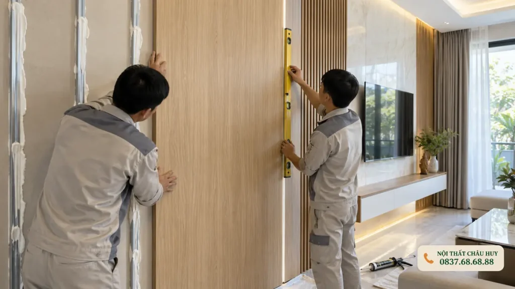 Thi công lắp đặt tấm nhựa Nano ốp tường tại Vinh
