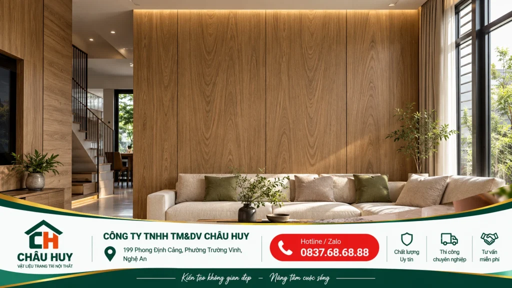 Không gian tham khảo phòng khách ốp tường Nano, gợi ý ứng dụng vật liệu cho nhà ở tại Nghệ An
