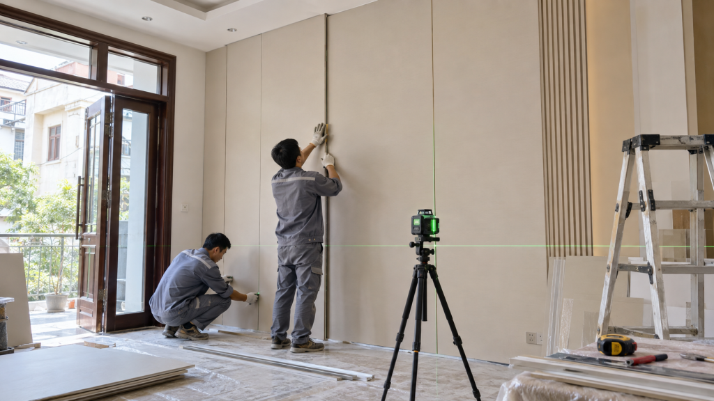 Thi công tấm Nano sau khi xử lý nguồn ẩm hoàn thiện