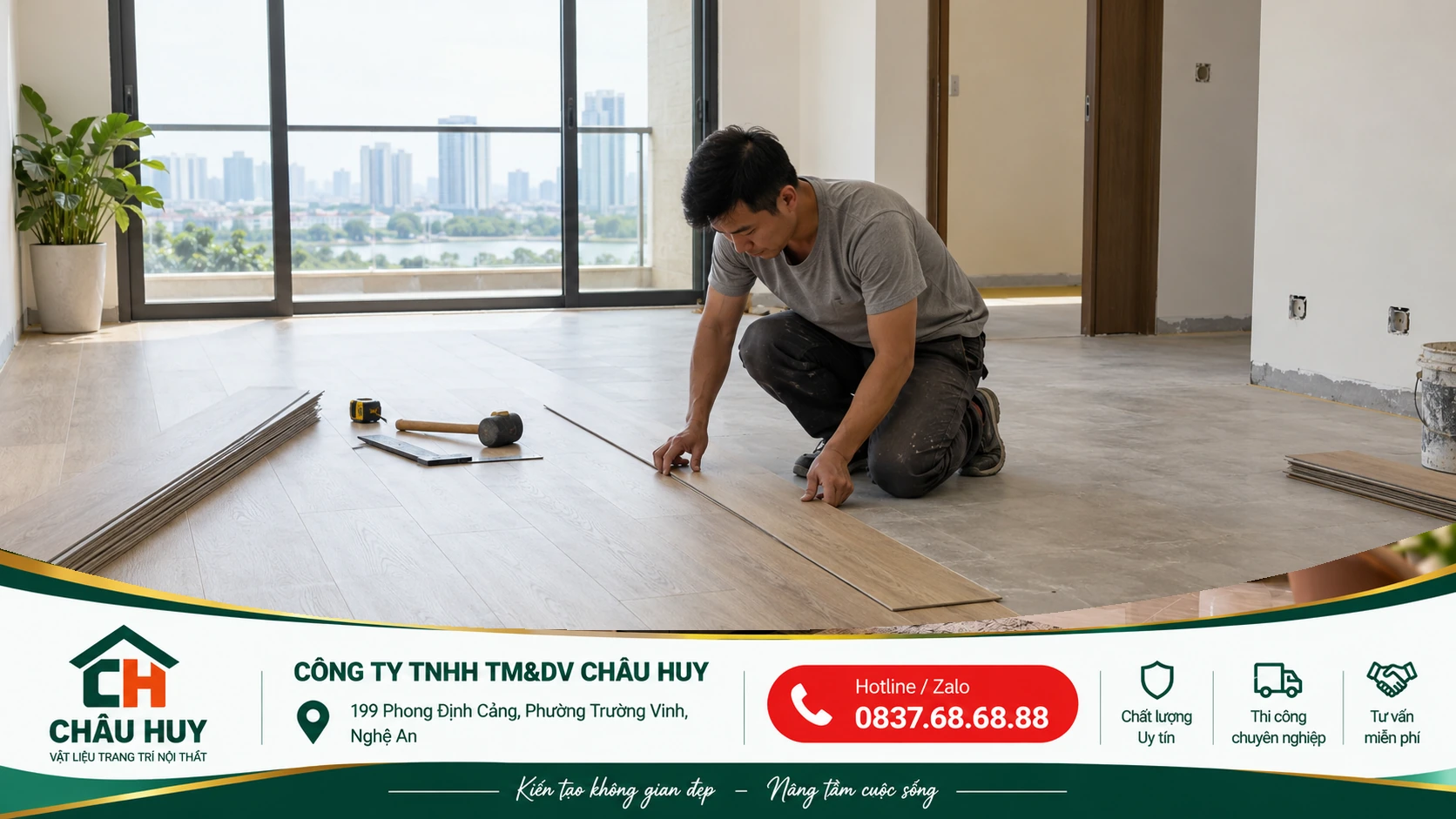 Thi công sàn nhựa tại một công trình ở Nghệ An
