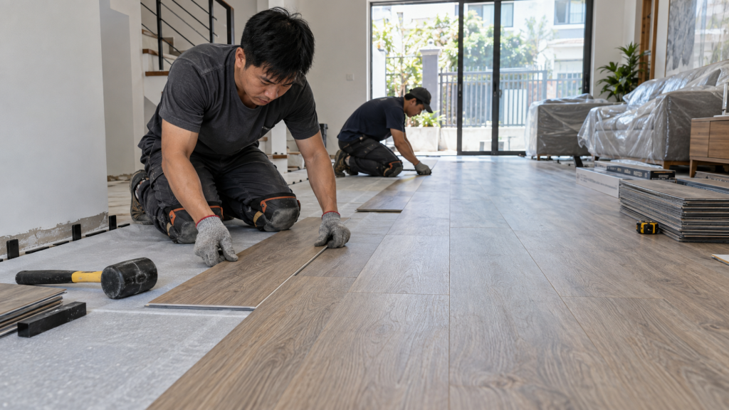 Thi công sàn nhựa SPC hèm khóa cho nhà ở