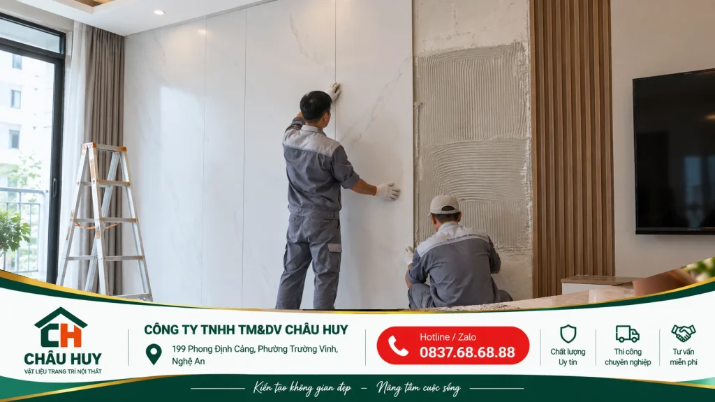 Thi công lắp đặt tấm nhựa Nano ốp tường