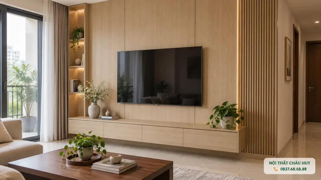 Thi công tấm nhựa Nano ốp tường phòng khách tại Vinh Hưng