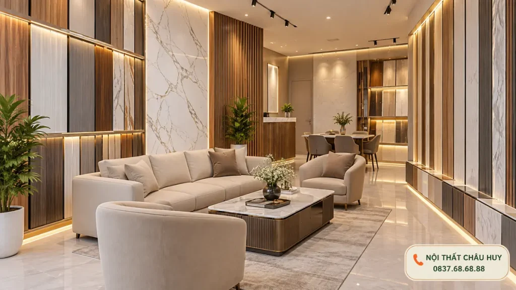Thi công ốp tường showroom nội thất tại Vinh