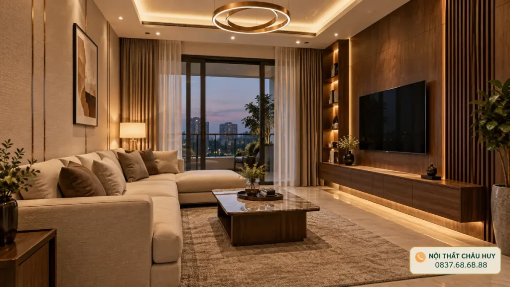 Thi công tấm than tre phòng khách hiện đại tại Thành Vinh