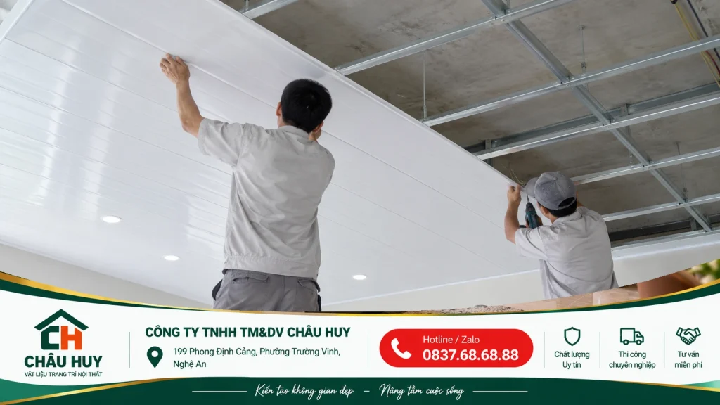 Thi công lắp đặt hệ khung xương trần nhựa