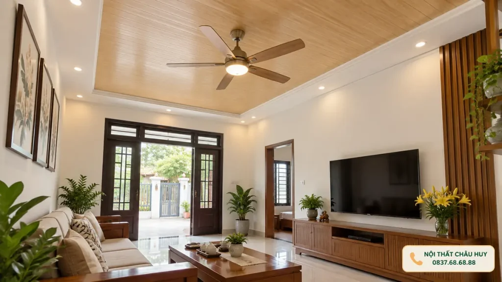 Thi công trần nhựa vân gỗ cho nhà cấp 4