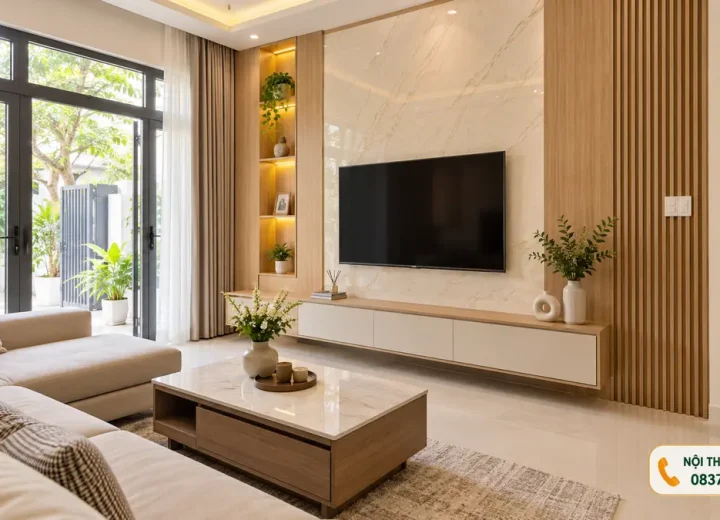 Thi công vách tivi ốp tường trần nhựa tại Hưng Nguyên