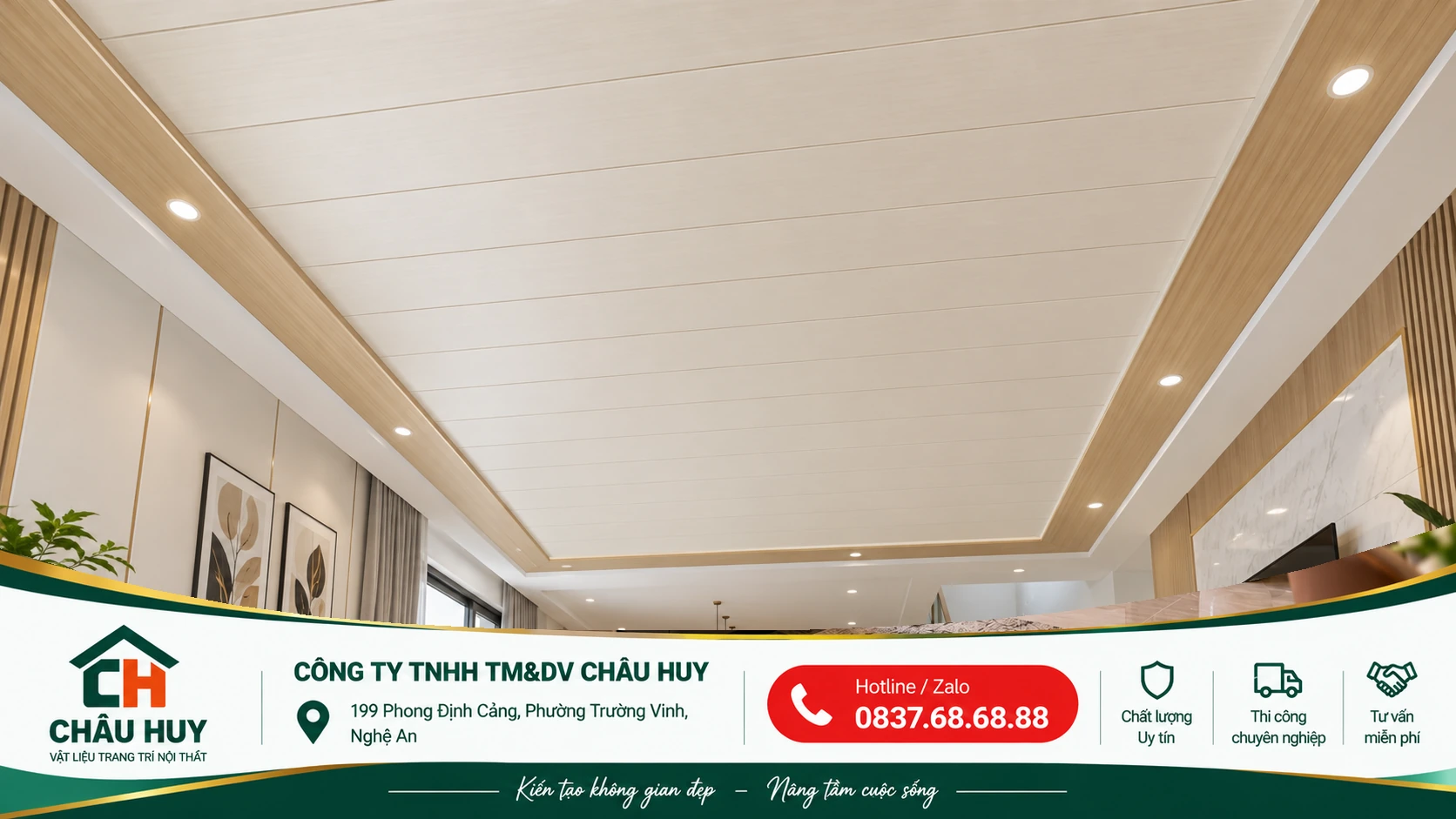 Thi công trần nhựa nano phòng khách