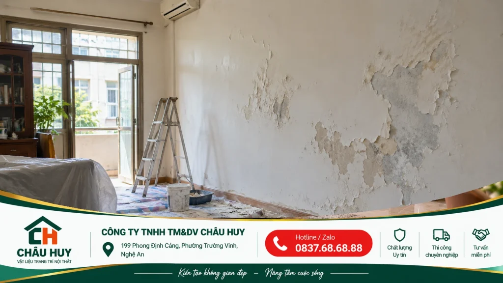 Xử lý tường cũ bong tróc trước khi ốp tại Nghi Lộc